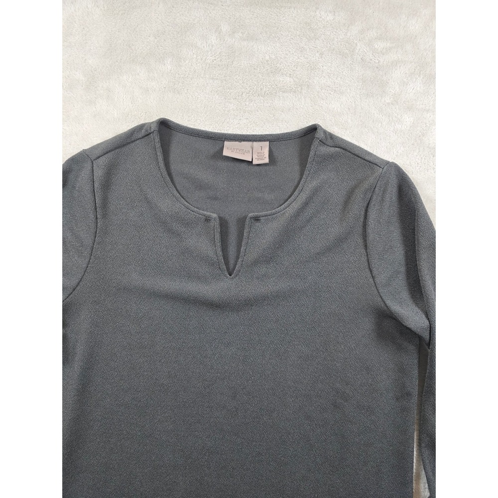 Easywear by‎ Chicos Top Shirt Blouse Womens Size 0 Gray V Neck Stretch